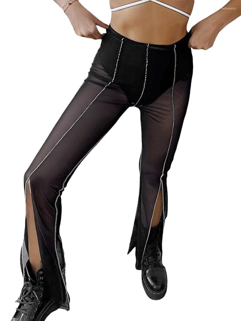 Women' Pants Womens Summer Sheer Flared Trousers Mid Waist Split Mesh Patchwork Club, Black
Women' Pants Womens Summer Sheer Flared Trousers Mid Waist Split Mesh Patchwork Club, Black
