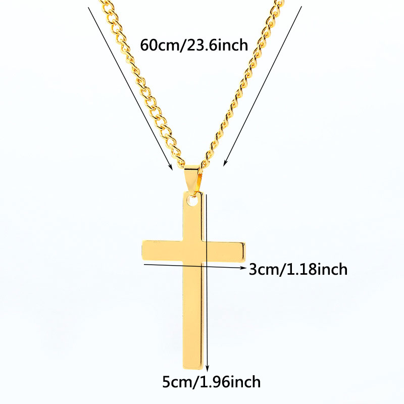 MOOHAM Polished Cross with Necklace Men Filled Silver Black Gold Stainless Steel Plain Pendant Chain 24 Inch Collection Men's
