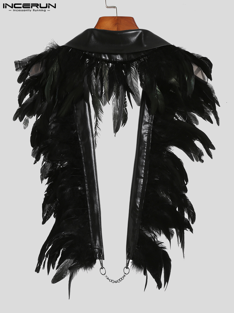 Men's Vests INCERUN Feather PU Leather Patchwork Fashion Backless Irregular Waistcoats Streetwear 2023 Lapel Sleeveless 230420