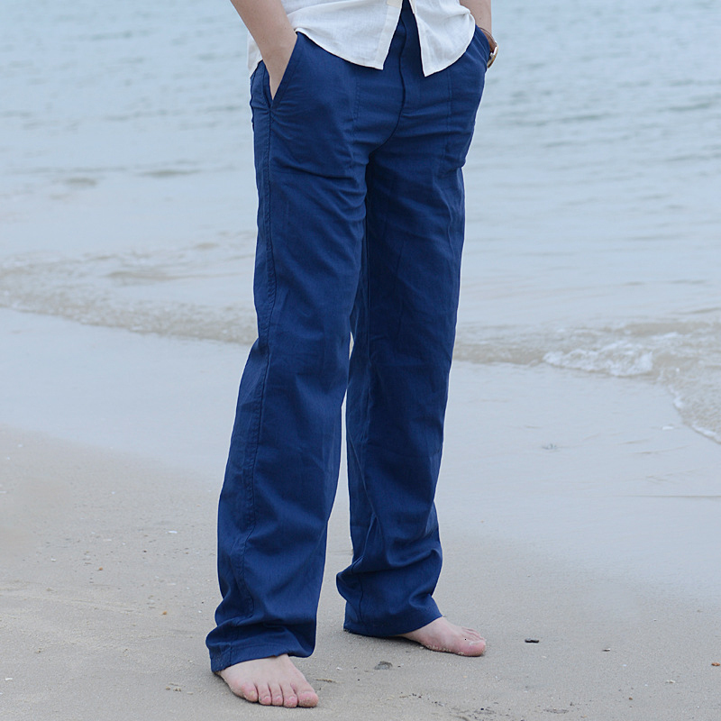 Men's Pants Men Casual Cotton Linen Wed Leg thai fisherman Loose Long Pant White Black Solid Color Autumn Summer M-3XL 230420