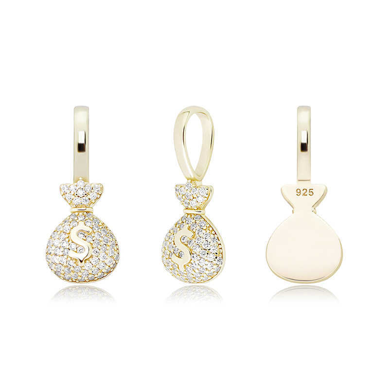 925 Sterling Silver Womens Money Bag Pendant Necklace Rose Gold Dollar Sign Charm Full Cz Cubic Zircon Hip Hop Choker Jewelry Aesthetic Crystal Collar