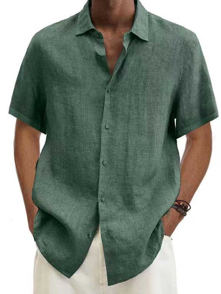 Men's Casual Shirts Cotton Linen Blouse Summer Men Turn Down Collar Short Sleeve Button Loose Tops Oversized S5XL SZEST22092 230420