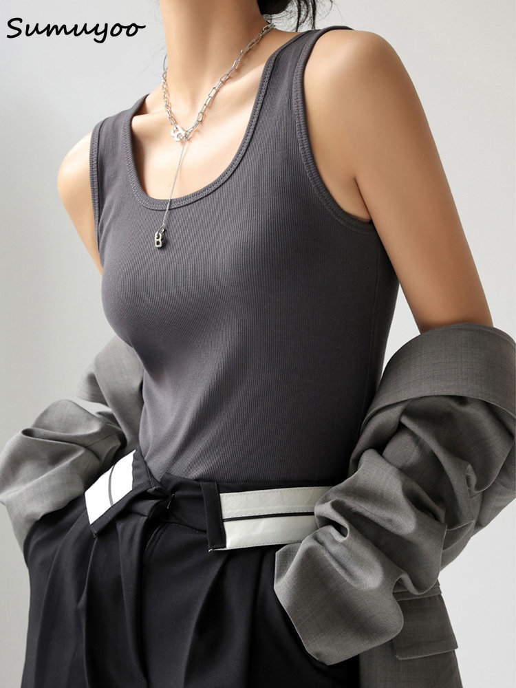 Camisoles Tanks Sumuyoo Summer Ribbed Knitted Tank Tops Women Off Shoulder Crop Tops Basic Shirts Casual Suspender Sport Vest Slim Y2k Tops New 230420
