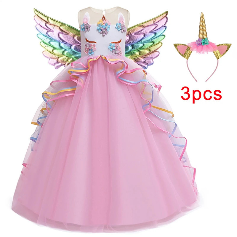 Clothing Sets 2023 Rainbow Unicorn Dress For Kids Girls Children Birthday Costume Girl Party Princess Dresses Vestidos Role Dance Performance 231118