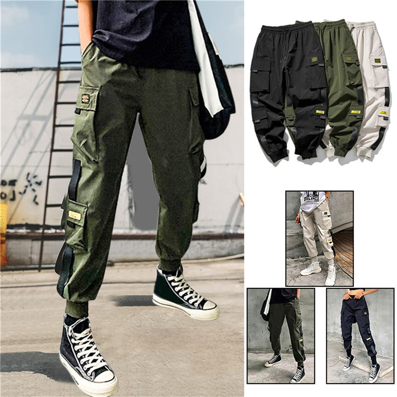 Women's Pants Cargo Black Ribbon Pocket Jogger Girls HipHop Streetwear Unisex Harajuku Punk Females Trousers Harem 230419