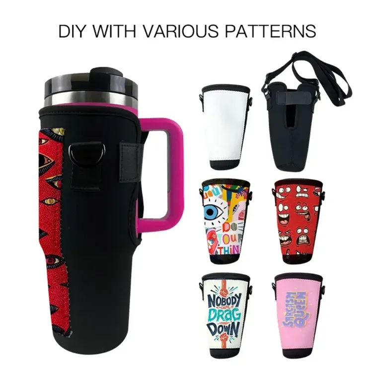 

UPS Sublimation Reusable Neoprene Iced Coffee Cup Sleeve Handle Insulated Sleeves Cup Cover Holder Idea for 40oz Tumbler Cups