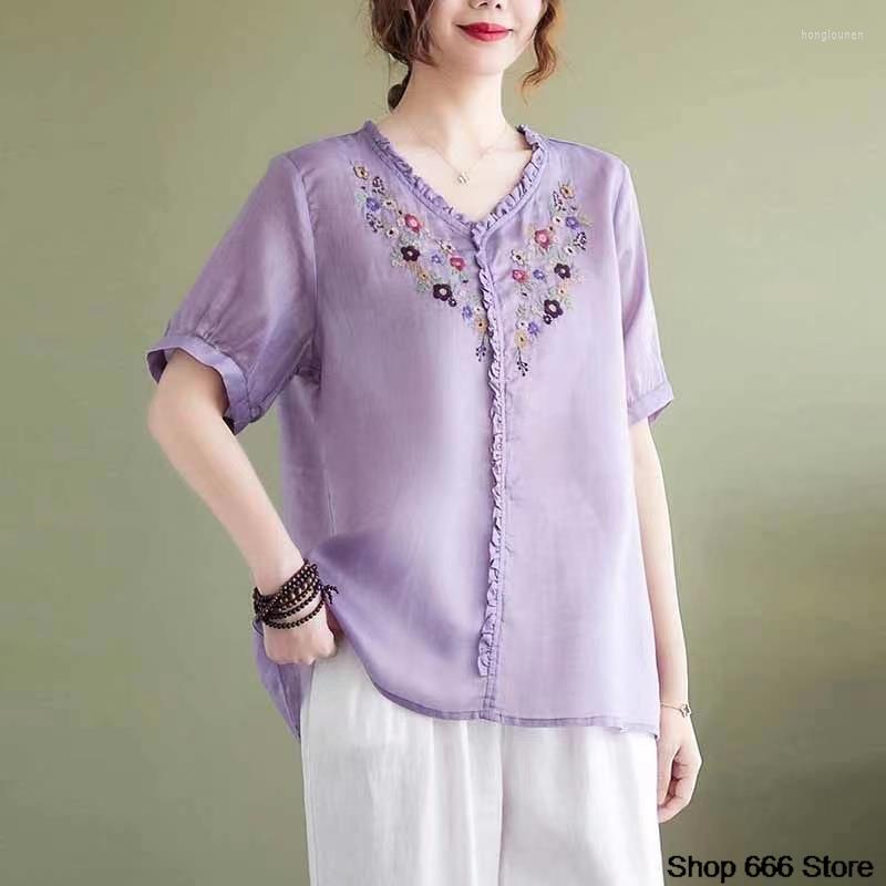 Ethnic Clothing Short Sleeve Thin Cotton Linen Shirt Embroidered Loose Vintage Chinese Style Women Top Summer Comfortable Traditional Hanfu
Ethnic Clothing Short Sleeve Thin Cotton Linen Shirt Embroidered Loose Vintage Chinese Style Women Top Summer Comfortable Traditional Hanfu