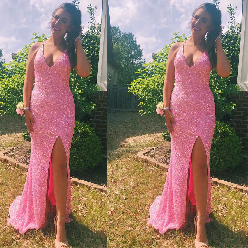 Sexy Spaghetti Strap Sequin Prom Dresses Side Split Mermaid Graduation Party Gown Criss Cross Straps Robe de soiree for Women, Light yellow 
Sexy Spaghetti Strap Sequin Prom Dresses Side Split Mermaid Graduation Party Gown Criss Cross Straps Robe de soiree for Women, Light yellow