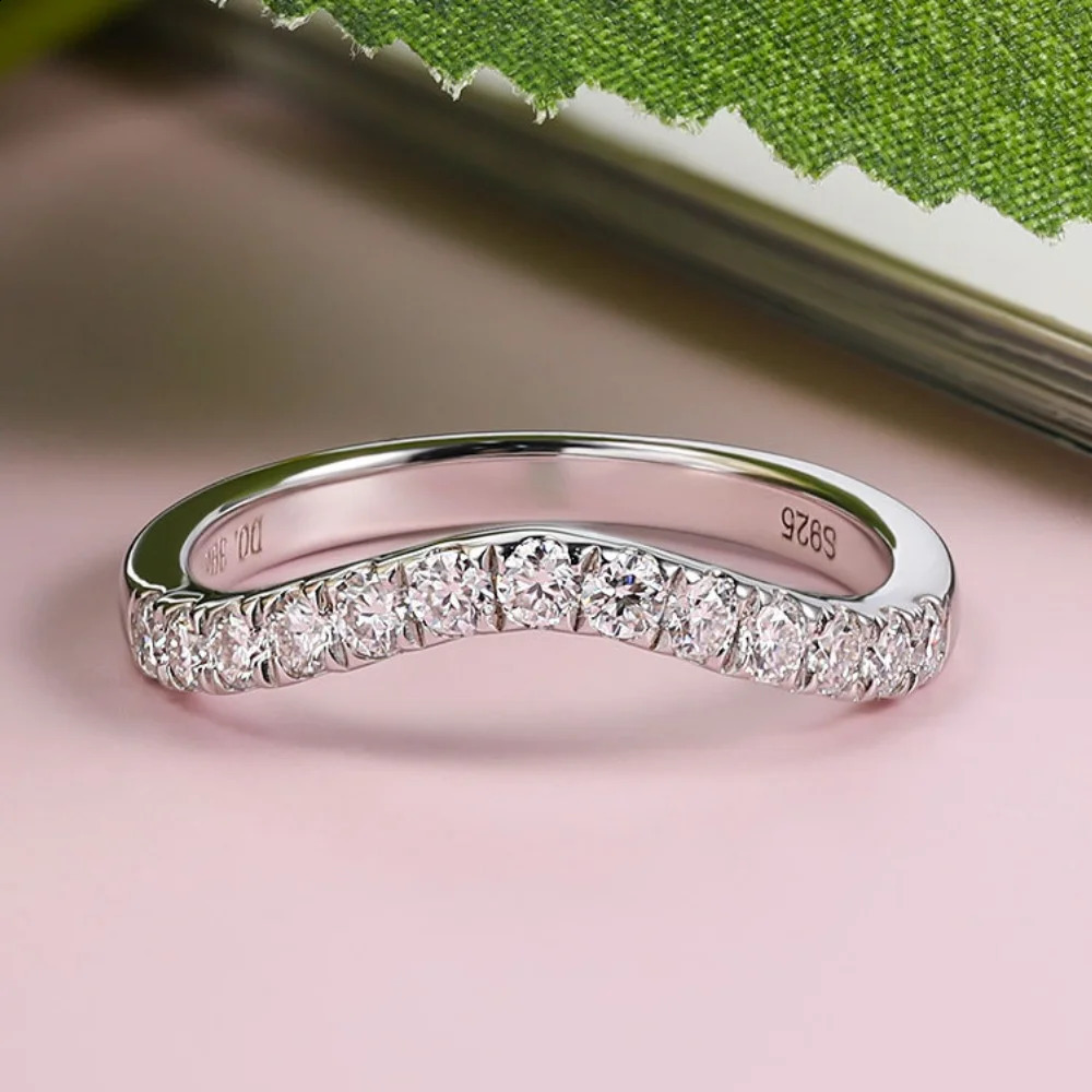 Wedding Rings M-JAJA Half Ring Curved Wedding Band 925 Sterling Silver 0.39ct Lab Diamond Rings for Women D Color Jewelry231118