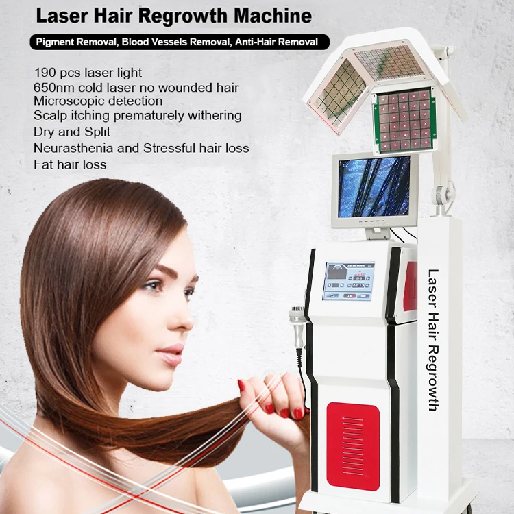 190PCS 650nm Diode Laser Hair Regrowth Machine 5 in 1 Itching Scalp Treatment Oxygen Jet Beautyting PDT Scalp Wound Healing Hair Dry Split Therapy Sal