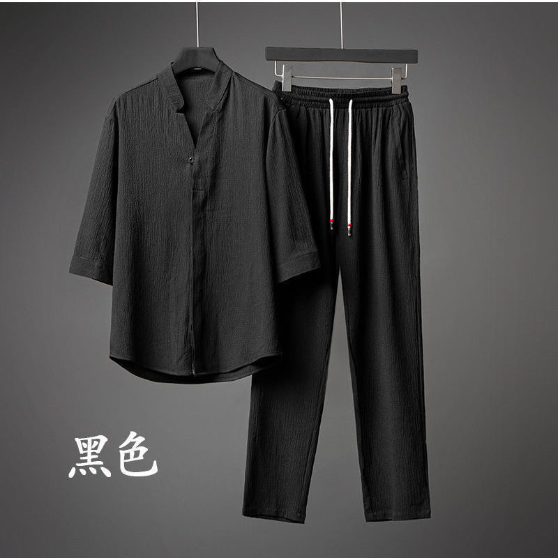 Mens Tracksuits Summer Classic Fashion Solid Color Ice Silk TwoPiece Casual Large Size Comfortable HighQuality Suit M5XL 230420