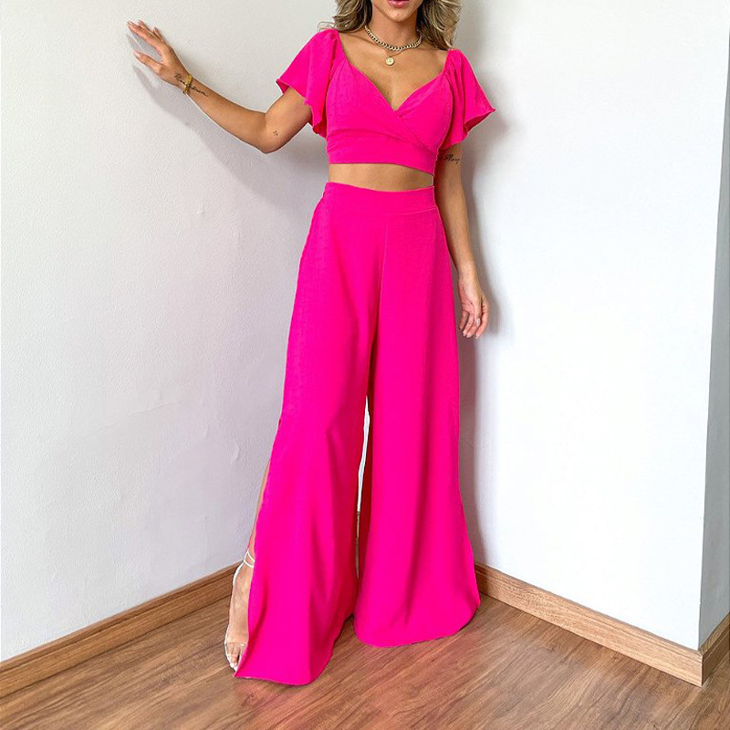 spring product vneck lotus leaf sleeve short sleeve shirt high waist wide leg pants large size casual suit, Pink
spring product vneck lotus leaf sleeve short sleeve shirt high waist wide leg pants large size casual suit, Pink