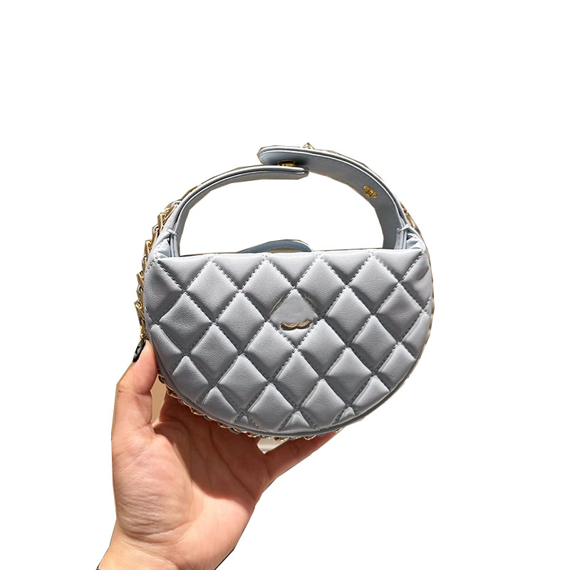 Ladies Designer Mini Lovely Clutch Round Bag Gold Metal Hardware Handle with Adjustable Buckle Diamond Lattice Luxury Purse Leather Cosmetic Case Handbag 12cm