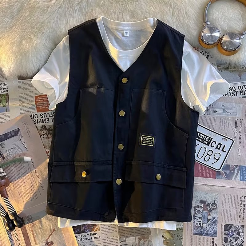 Men's Vests Sweater Vest Men Cargo Spring Retro Sleeveless Outwear Allmatch M3XL Army Green Vneck Single Breasted Clothing Handsome Male 230420