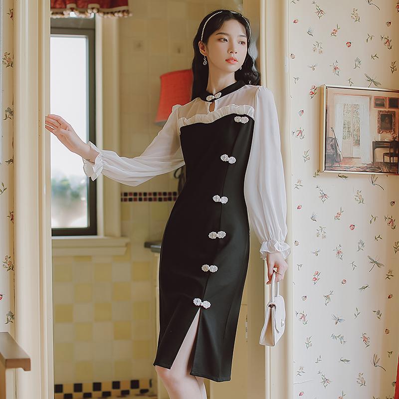 Casual Dresses Dress Fashion Puff Sleeve Chiffon Retro Patchwork Slim Temperament Split Sexy Robe Femme Autumn Chinese Elegant, Black
Casual Dresses Dress Fashion Puff Sleeve Chiffon Retro Patchwork Slim Temperament Split Sexy Robe Femme Autumn Chinese Elegant, Black