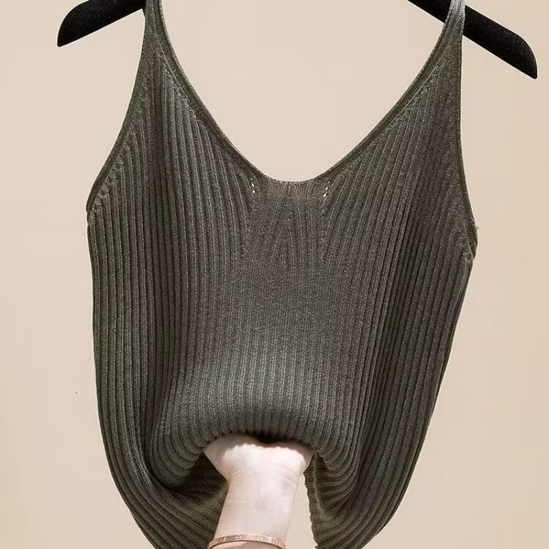Camisoles Tanks Casual Knitted Sleeveless Camisole Women Summer Camis New Sexy V-neck Solid Color Sleeveless Camis Skinny Tops for Female 230420