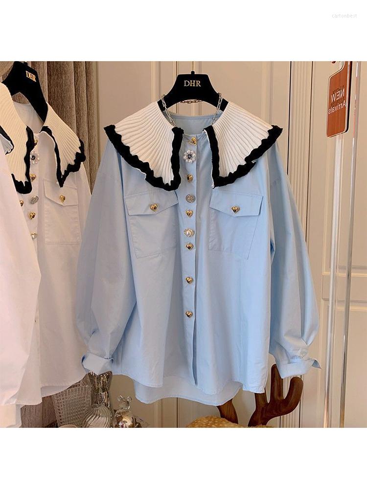 Women's Blouses Vintage Contrast Knit Doll Collar Shirts Women Loose Korean Fashion Woman 2023 Autumn Long Sleeve Tops Female Chemise, Blue
Women's Blouses Vintage Contrast Knit Doll Collar Shirts Women Loose Korean Fashion Woman 2023 Autumn Long Sleeve Tops Female Chemise, Blue