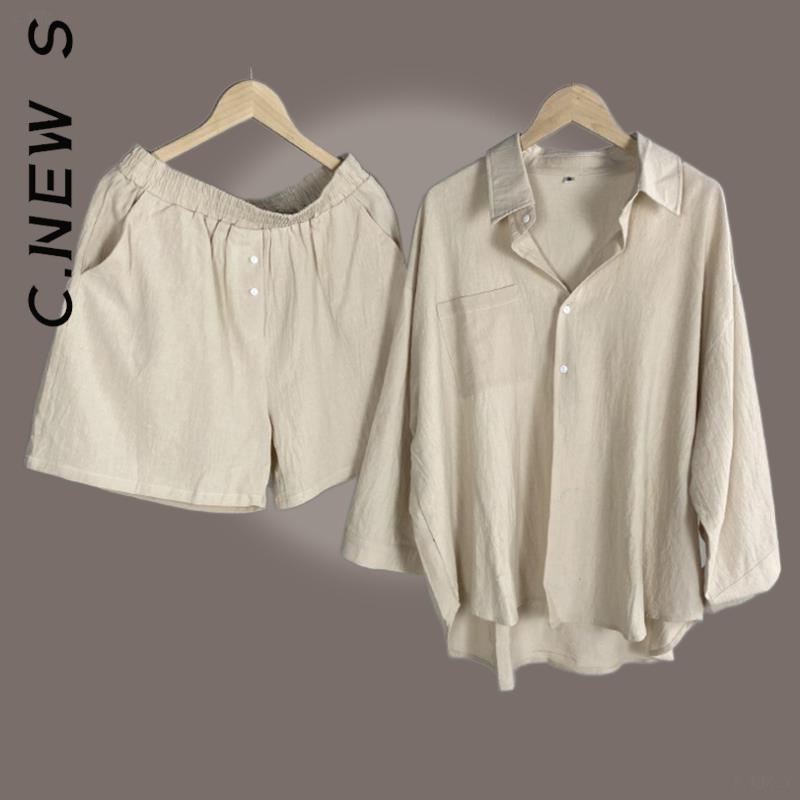 Dress C.New S Women 2022 Cotton Shorts Sets Vintage Boho Shirt High Waist Two Piece Set Loose Shorts Mujer Sets, Beige
Dress C.New S Women 2022 Cotton Shorts Sets Vintage Boho Shirt High Waist Two Piece Set Loose Shorts Mujer Sets, Beige
