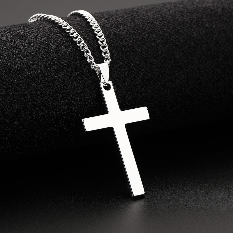 MOOHAM Polished Cross with Necklace Men Filled Silver Black Gold Stainless Steel Plain Pendant Chain 24 Inch Collection Men's