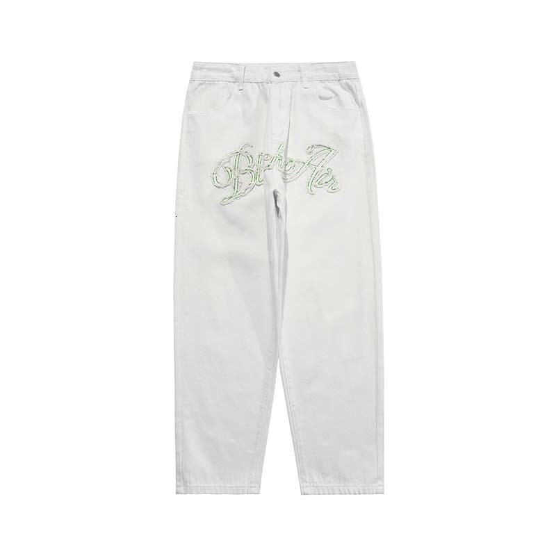 Mens Jeans Hip Hop Tassel Letter Embroidery Ripped Pants Harajuku Retro Straight Washed Casual Oversized Denim Trousers 230420