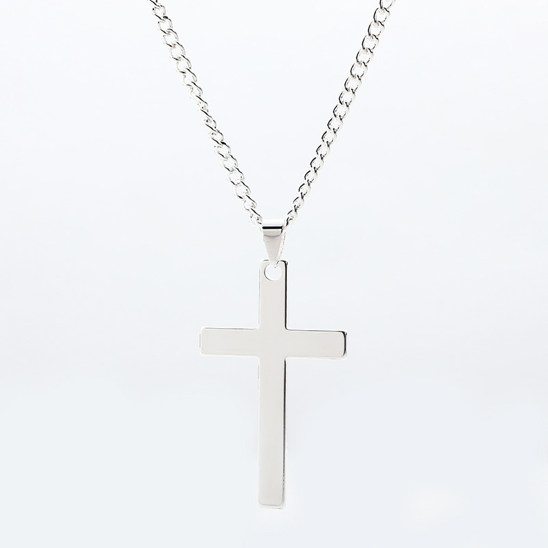 MOOHAM Polished Cross with Necklace Men Filled Silver Black Gold Stainless Steel Plain Pendant Chain 24 Inch Collection Men's