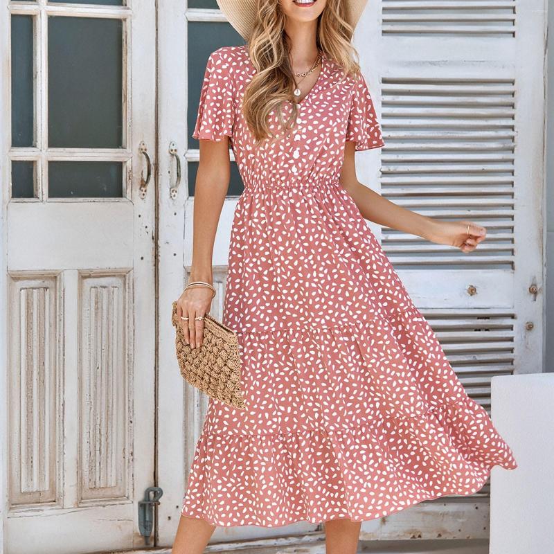 Casual Dresses Women Elegant Long Dress For Summer Short Sleeve Boho Dot Print Loose Beach Vestidos, Green
Casual Dresses Women Elegant Long Dress For Summer Short Sleeve Boho Dot Print Loose Beach Vestidos, Green
