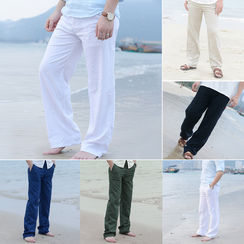 Men's Pants Men Casual Cotton Linen Wed Leg thai fisherman Loose Long Pant White Black Solid Color Autumn Summer M-3XL 230420