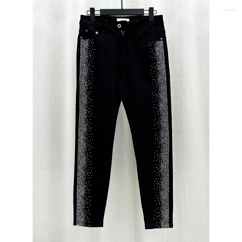 Men's Jeans Spring Fall Women Vintage Black Diamonds High Waisted Jeans Woman Ankle-length Blue Denim Pant Streetwear Trousers PFHQ Slim Versatile Leisure