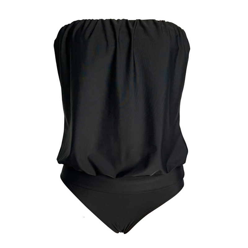 Women's Swimwear Women Black Tankini Swimsuits Two Piece Push Up Loose Fit Scoop Neck Bathing Suits Beachwear with Detachable Straps 230420