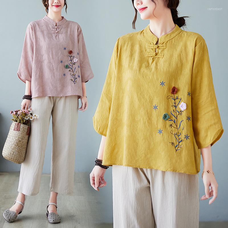 Women's Blouses Embroidered Flower Round Neck Middle Sleeve Sleeves T-shirt Women's Cotton And 2023 Summer Half Shirt Women, Yellow top
Women's Blouses Embroidered Flower Round Neck Middle Sleeve Sleeves T-shirt Women's Cotton And 2023 Summer Half Shirt Women, Yellow top