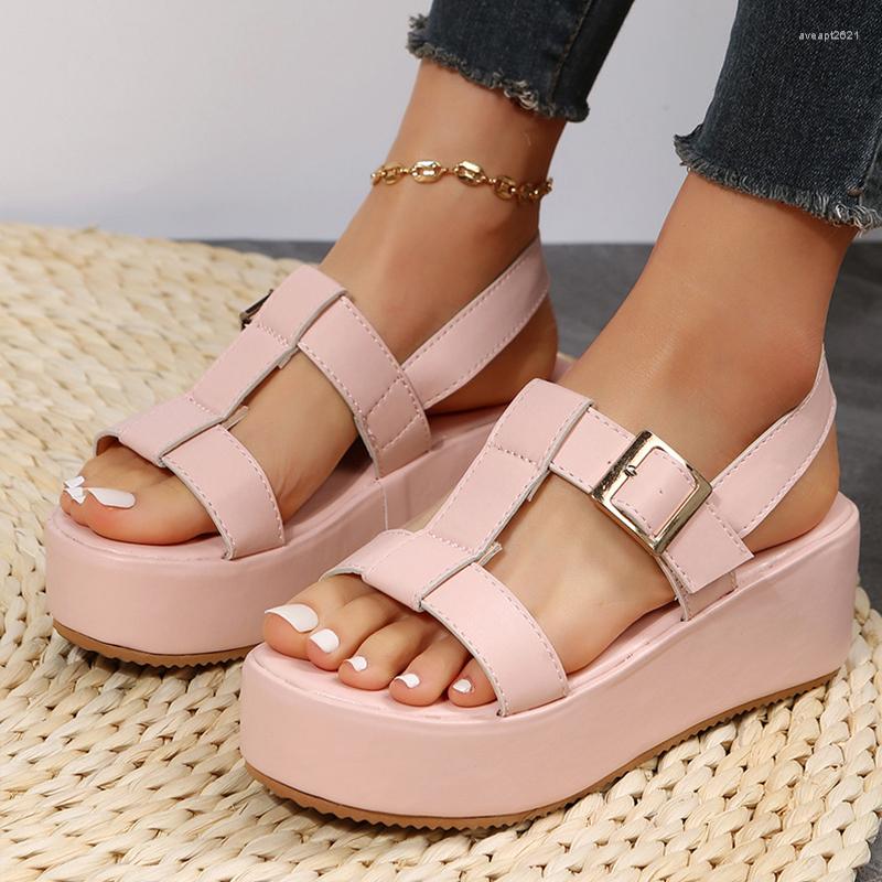 Sandals Fashion Casual One-line Buckle Open Toe Shoes Female Elegant Solid Color Thick Summer Muffin Bottom, 02 brown
Sandals Fashion Casual One-line Buckle Open Toe Shoes Female Elegant Solid Color Thick Summer Muffin Bottom, 02 brown