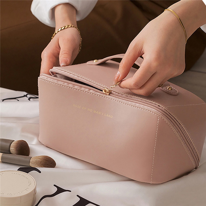 Cosmetic Bags Cases Portable Travel Cosmetic Bag Large Capacity Woman Makeup Organizer Handbag Pillow Toiletry Kit Retro Multifunction Storage Case 23