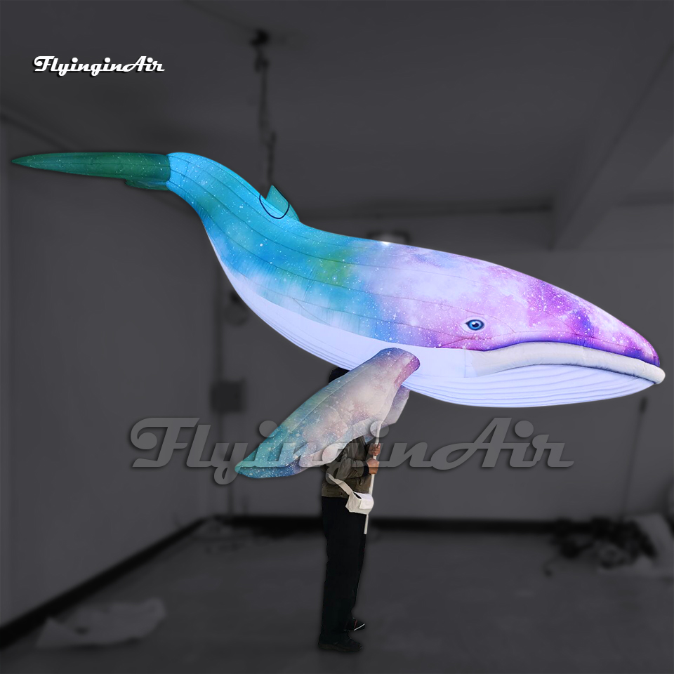 Amazing Colorful Walking Inflatable Whale Puppet 3.5m Illuminated Blow Up Sea Animal Fish Balloon For Parade Show