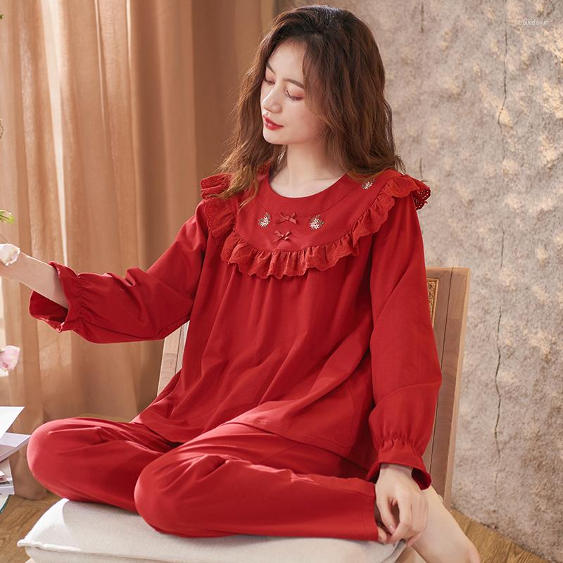 Women's Sleepwear Female Full Pure Cotton Pajamas Wedding Festive Red Pajama Sets Long Sleeve O-Neck Lace Home Clothing Pyjamas, Lx-61454
Women's Sleepwear Female Full Pure Cotton Pajamas Wedding Festive Red Pajama Sets Long Sleeve O-Neck Lace Home Clothing Pyjamas, Lx-61454