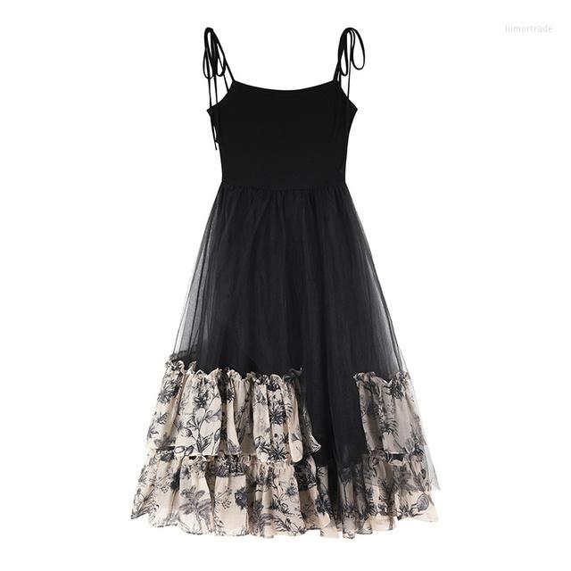 Casual Dresses French Vintage Black Strap Dress Gothic Summer Sleeveless Retro Midi Slim Korean Style Party Woman
