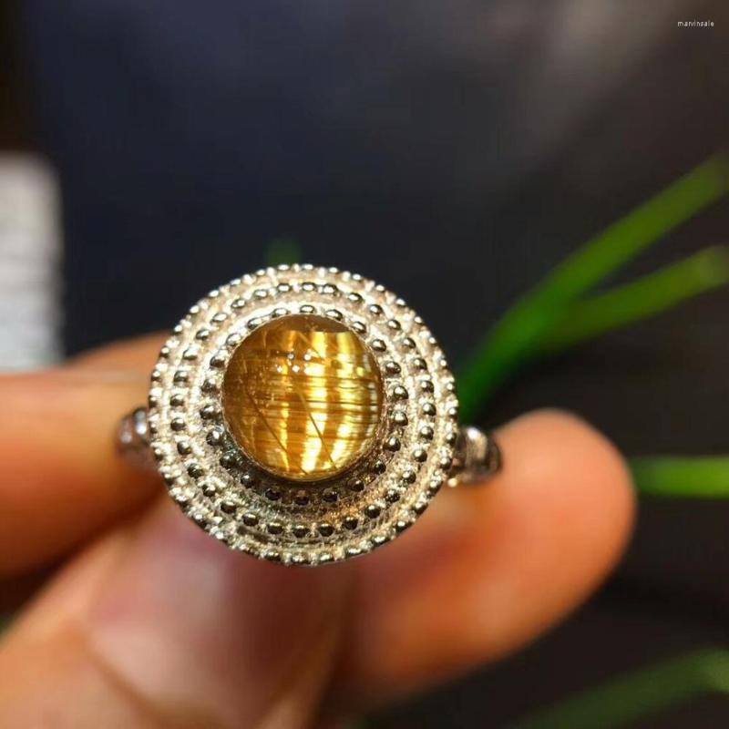 Cluster Rings Top Quality Natural Gold Rutilated Quartz Thick Plates Woman Man 8mm Zircon Ring Adjustable Size Silver
Cluster Rings Top Quality Natural Gold Rutilated Quartz Thick Plates Woman Man 8mm Zircon Ring Adjustable Size Silver