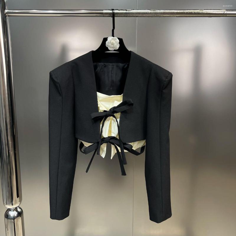 Women' Suits SuperAen 2023 Spring V-neck Long-sleeved Contrast Lace-up Bow Short Jacket Women Tops Fashion Blazer, Black
Women' Suits SuperAen 2023 Spring V-neck Long-sleeved Contrast Lace-up Bow Short Jacket Women Tops Fashion Blazer, Black