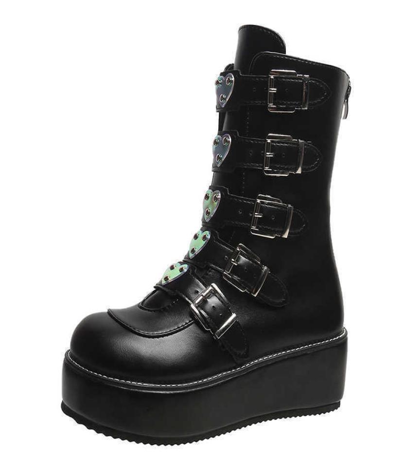 Boots 2022 Brand INS Demonias Shoes Platform Heart Buckle Wedges High Heels Motorcycle Mid Calf Boots Women Gothic Street Cool5999311, Black
Boots 2022 Brand INS Demonias Shoes Platform Heart Buckle Wedges High Heels Motorcycle Mid Calf Boots Women Gothic Street Cool5999311, Black