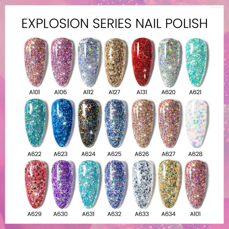 Nail Gel MAYCHAO 7.3ml Diamond Polish Glitter Top Coat Semi Permanent Varnish Shiny UV Manicure Lacquer Art Sequins, A101