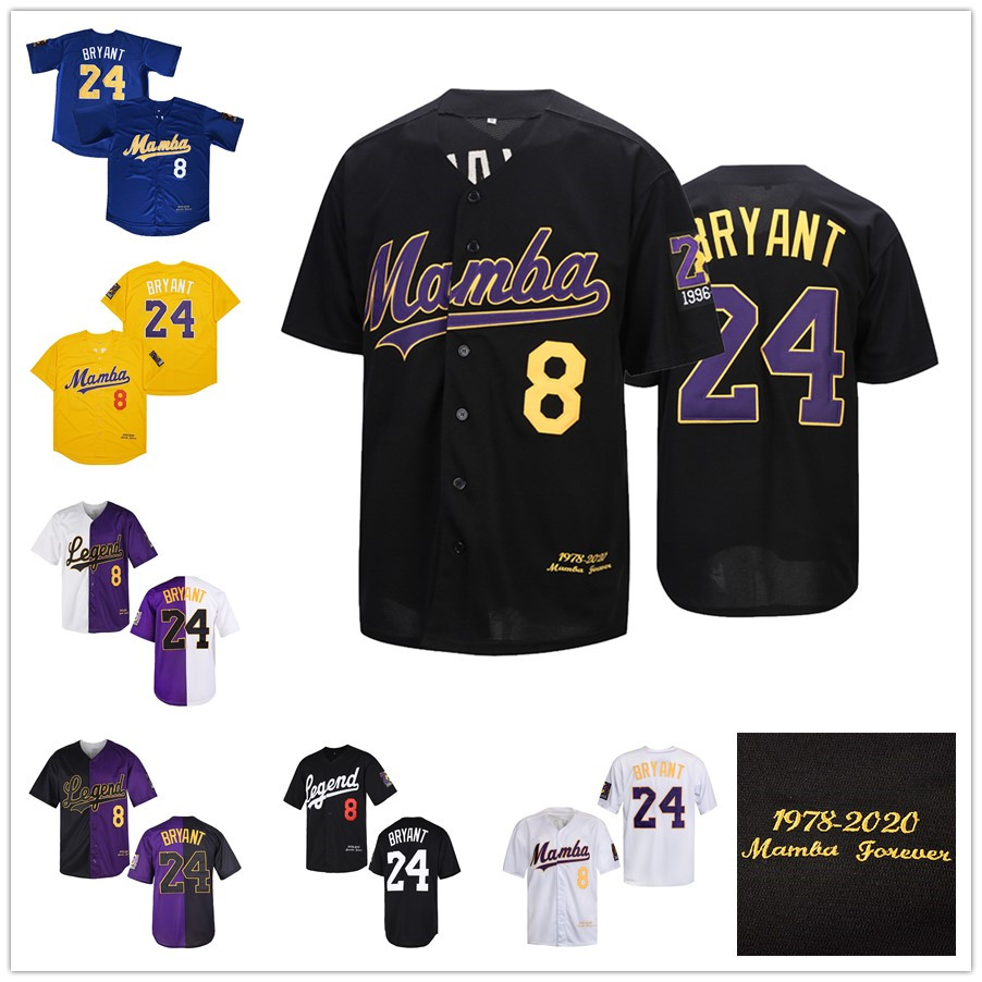 Stitched Mamba Baseball Jersey Bryant Forever Retro Button Down Sports Fan Legend Jerseys Shirts Black White, Black2
