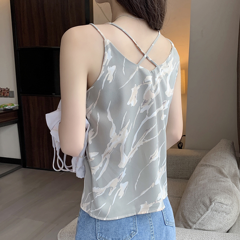 Camisoles Tanks Women Camisoles Summer Girl Sexy Sleeveless Camisole Vest Print Top All-match Base Tank Tops Female Chiffon V Neck Haut Femme 230420