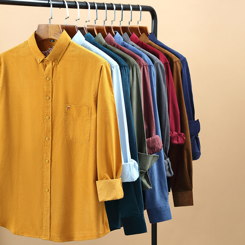 Men's Casual Shirts Plus Size 7XL Corduroy100 Cotton Shirt Mens Long Sleeve Regular Fit Business Dress For Male Comfortable Pocket 230420