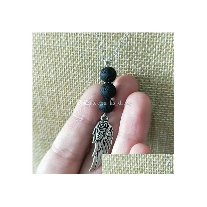Pendant Necklaces Wings Charms Black Lava Diffuser Necklace Volcanic Rock Bead Diy Aromatherapy Essential Oil Diffusers Women Jewelr Dh3Oj
Pendant Necklaces Wings Charms Black Lava Diffuser Necklace Volcanic Rock Bead Diy Aromatherapy Essential Oil Diffusers Women Jewelr Dh3Oj