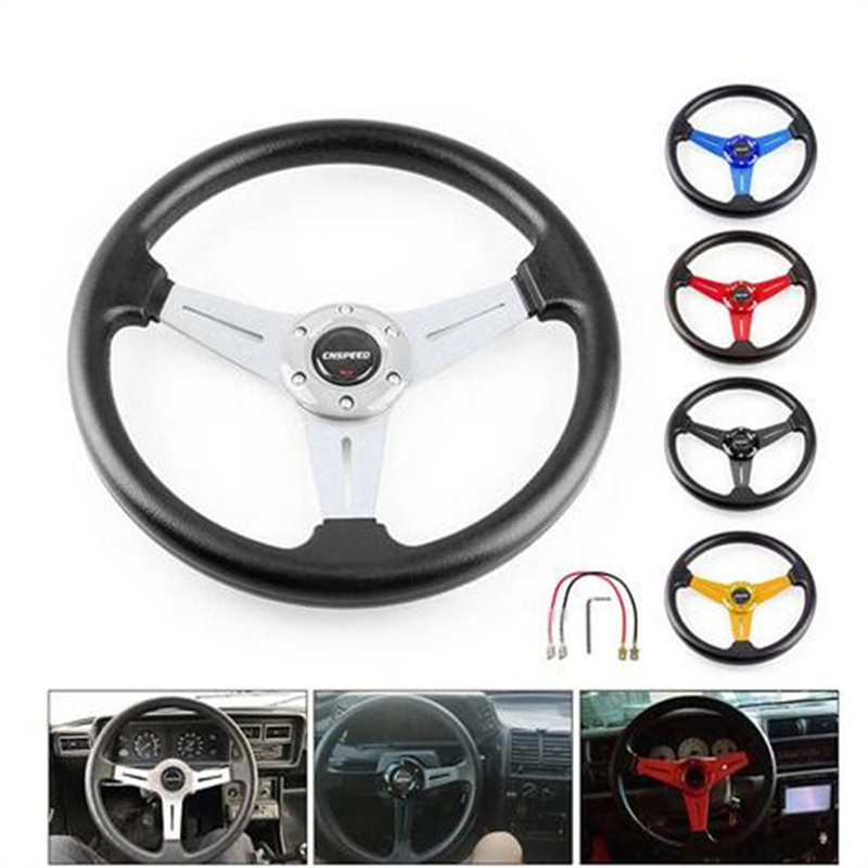 

Car Universal PU Leather Steering Wheel 350mm 14inch Aluminum Alloy Racing Auto Sport Drifting Steering Wheels With 5 Color