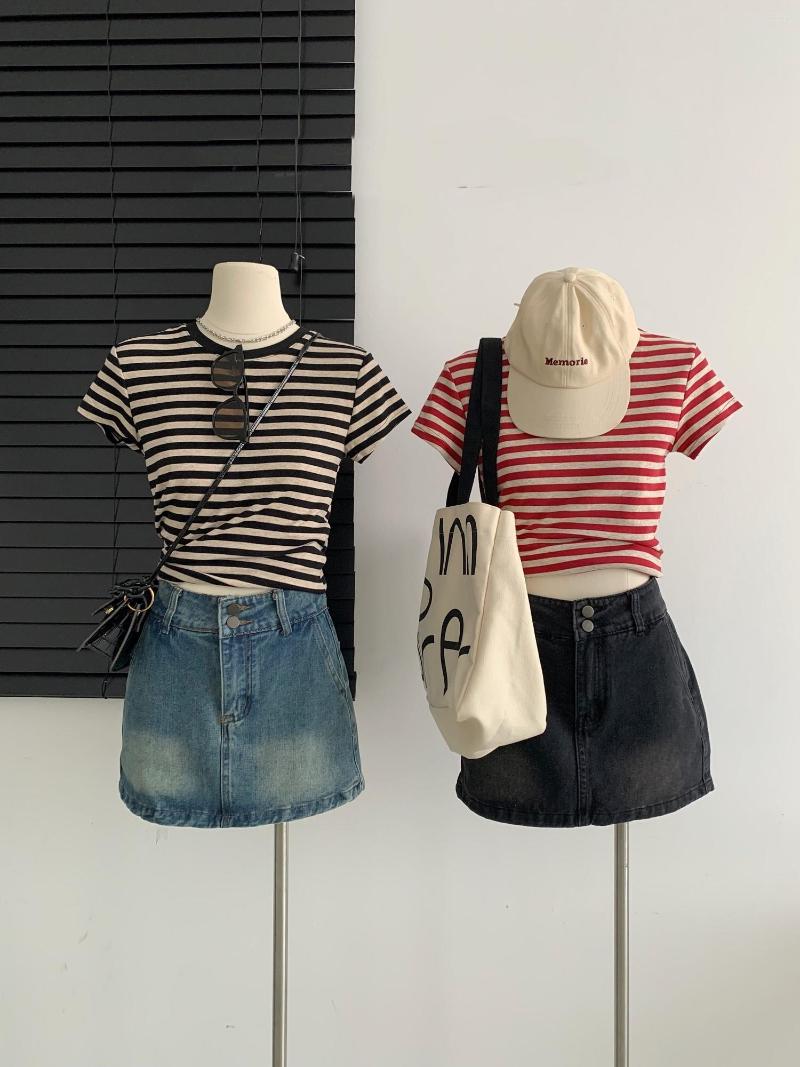 Women's T Shirts Women's Chic Stripe O Neck Short Sleeve Shirt Lady Summer Casual Slim T-shirt, Black
Women's T Shirts Women's Chic Stripe O Neck Short Sleeve Shirt Lady Summer Casual Slim T-shirt, Black