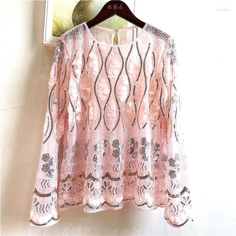 Women's Blouses Women's Shirt 2023 Long-Sleeved Perspective Everything Floral Nailed Beaded Sequin Mesh Gauze Crewneck Top, Pink
Women's Blouses Women's Shirt 2023 Long-Sleeved Perspective Everything Floral Nailed Beaded Sequin Mesh Gauze Crewneck Top, Pink
