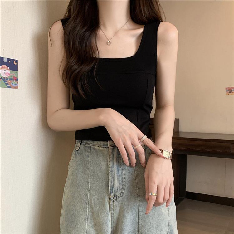Camisoles Tanks Yasuk Summer Women's Solid Casual Slim Pullover Versatile Solid Stripes Bottom Camisole Vest Tees Tank Top Soft With Chest Pad 23