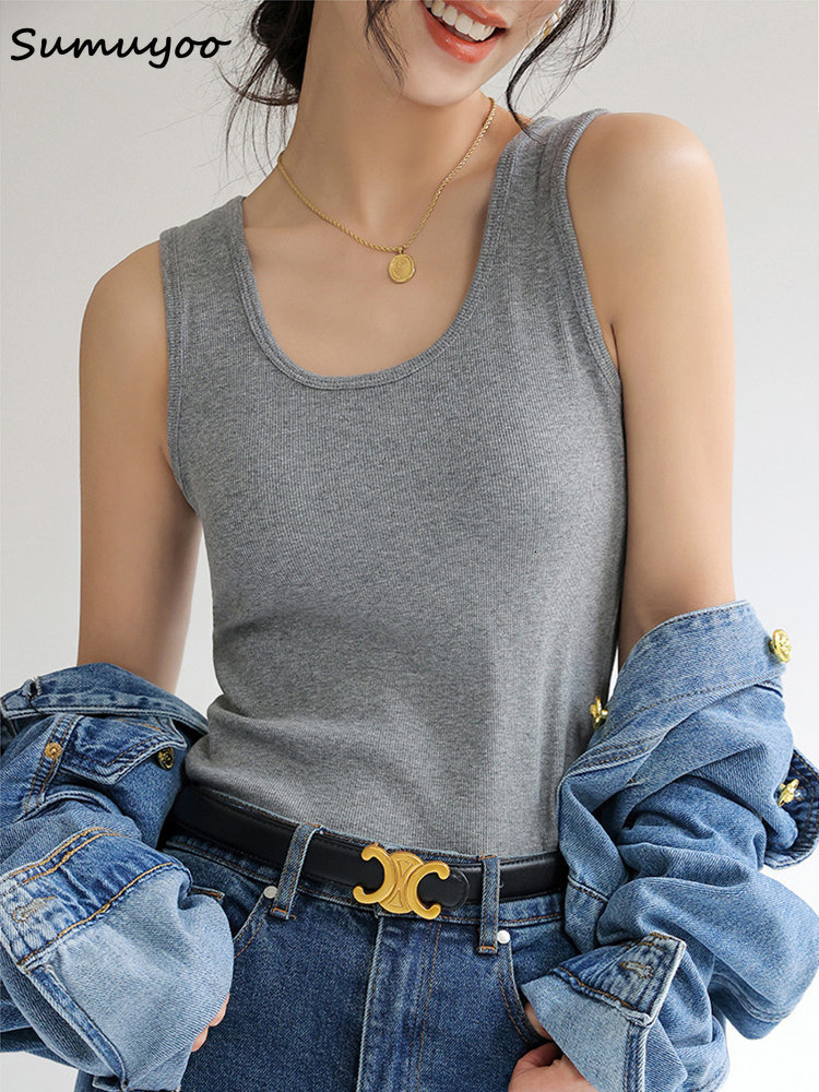 Camisoles Tanks Sumuyoo Summer Ribbed Knitted Tank Tops Women Off Shoulder Crop Tops Basic Shirts Casual Suspender Sport Vest Slim Y2k Tops New 230420