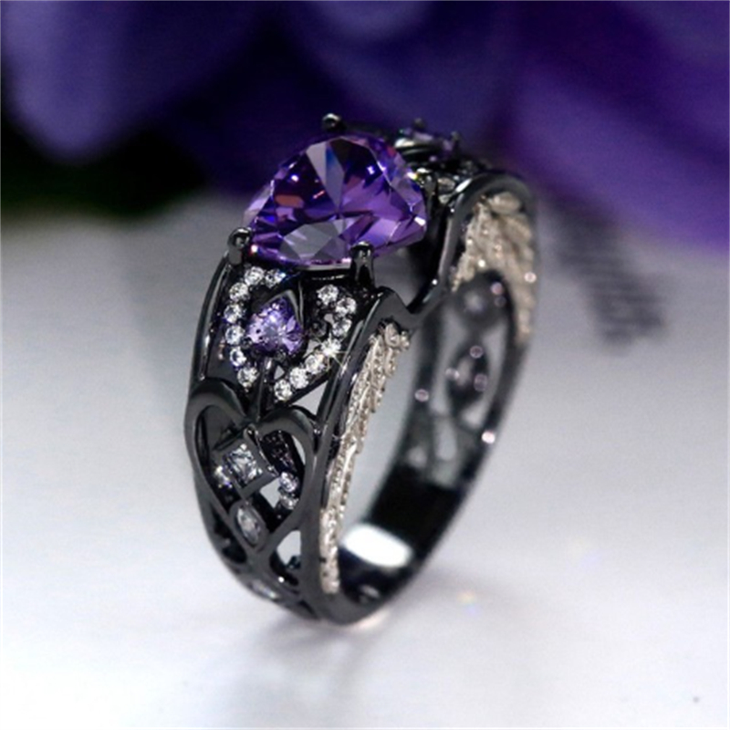 S925 Heart Angel Wings Ring Black Gold Filled Birthstone Gemstones Party Wedding Band Rings for women men Promise Jewelry Gift