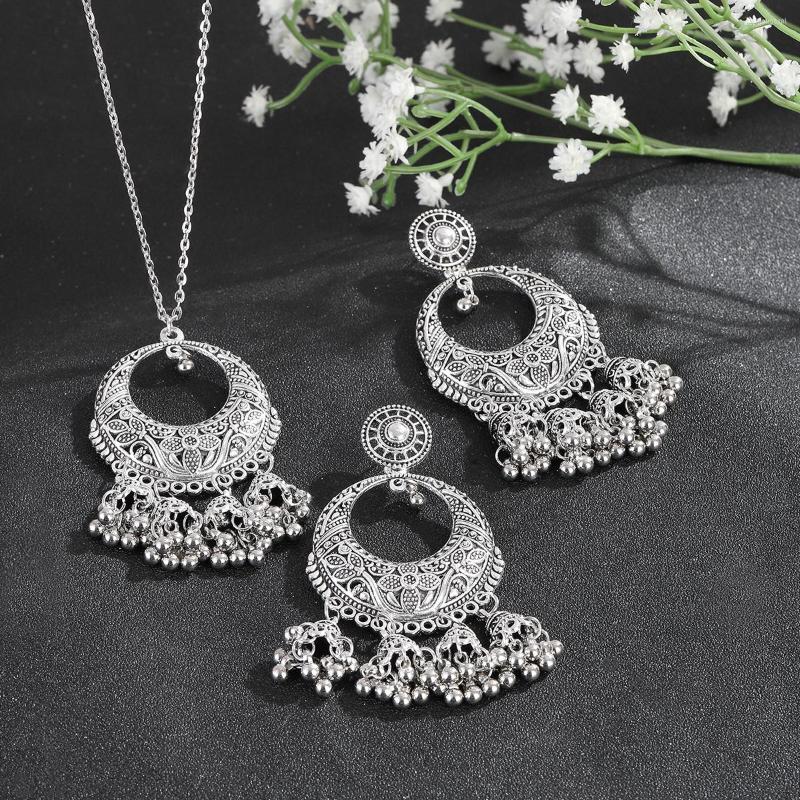 Necklace Earrings Set Ethnic Silver Color Jewelry For Women Vintage Flower Carved Bells Charm Pendants Necklaces Valentine Day Gift, Picture shown
Necklace Earrings Set Ethnic Silver Color Jewelry For Women Vintage Flower Carved Bells Charm Pendants Necklaces Valentine Day Gift, Picture shown